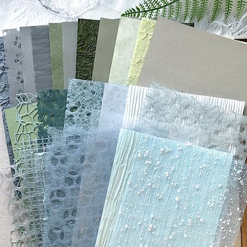 30 Pcs Handmade A5 Textured Scrapbook Paper and Mesh, Junk Journal Supplies