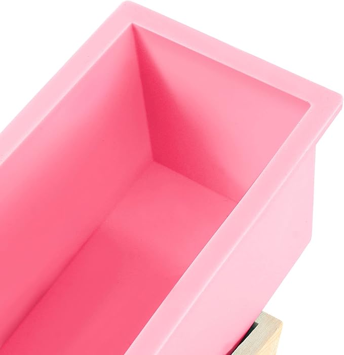 ZOENHOU 4 PCS 42 oz Pink Soap Molds with 4 Wooden Lids, Flexible Rectangular Silicone Soap Making Molds Kit with Wood Box DIY Tool Set for Soap Making Supplies