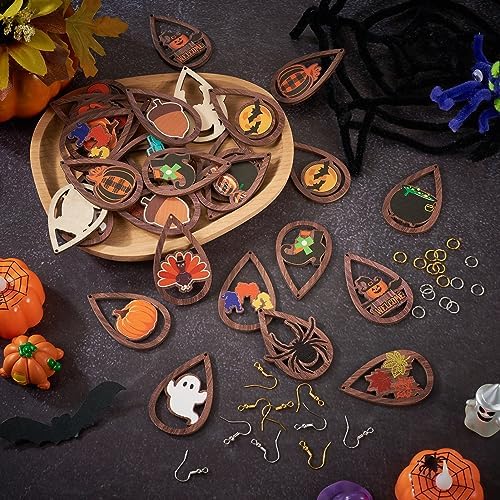 Elecrelive 32Pairs Halloween Earring Set Cartoon Wood Earrings for Women