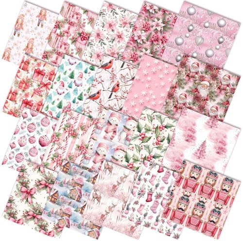 Hunnmingre 20 Pcs 10x10'' Pink Christmas Winter Quilting Fabric Square