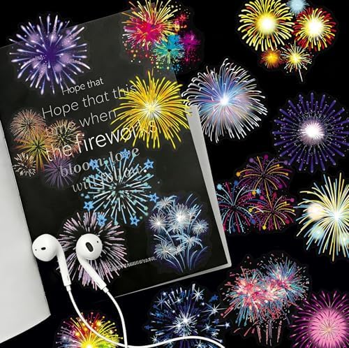 50PCS Firework Stickers, Waterproof Clear PET Transparent Colorful Firework Decals for Laptop, Skateboard, Phone Case, Luggage - Festival Celebration Decor for Teens, Adults, Boys, Girls