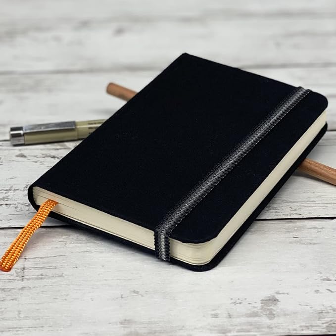 Handbook Journal Co. Sketch Book - Large Landscape 5.5 x 8.25 in Ivory Black European Linen-Bound Hard Cover, 128 Pages (64 Sheets) of 130 GSM Acid-Free Art Drawing Paper, Pocket and Elastic Closure