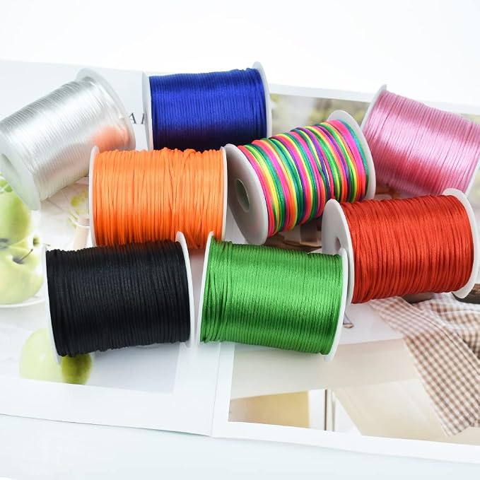 TONIFUL Nylon String Satin Cord for Necklace Bracelet Beading 2mm Pink | 110yd Non elastic durable non fading, for Jewelry Making Thread Rattail Macrame Trim Kumihimo Chinese Knot Craft Tags Hanging