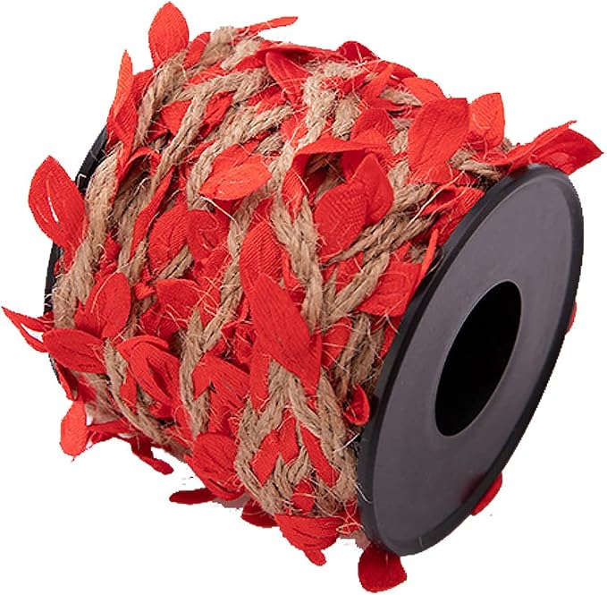 33 feet Natural Twine Red Leaf Jute 3ply 2MM Rope Hemp Burlap Ribbon String Heavy Duty Hanging Gardening Decoration or for Arts and Crafts