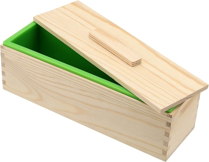 ZOENHOU 3PCS 42oz Green Soap Molds with 3 Lids, Flexible Rectangular Silicone Soap Making Molds Kit with Wood Box DIY Tool Set for Soap Making Supplies