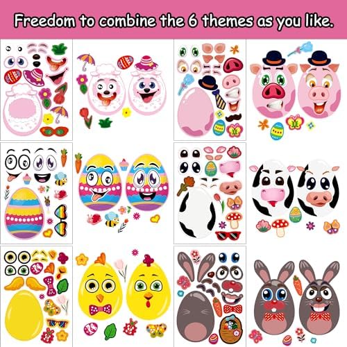 SmilinFit Easter Stickers for Kids Toddlers, Easter Basket Stuffers, Make A Face Stickers Crafts with Eggs Themed, Kids Party Favor Supplies Decorations Activities Gifts for Girls Boys