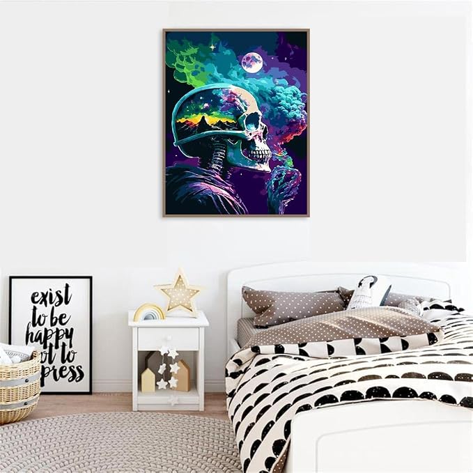 pchmcu DIY Skull Paint by Numbers Kits for Adults,Paint by Number for Adults Beginner Moon,Skeleton Paint by Numbers Kits on Canvas Without Frame for Home Wall Decor 16x20inch
