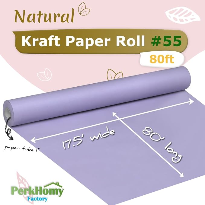 PerkHomy Light Purple Kraft Paper Roll 17.5" x 960" (80') for Gift Wrapping Bouquet Flower Art Painting Craft Writing Packaging Shipping 80GSM 55LB (Light Purple, 17.5" x 80')