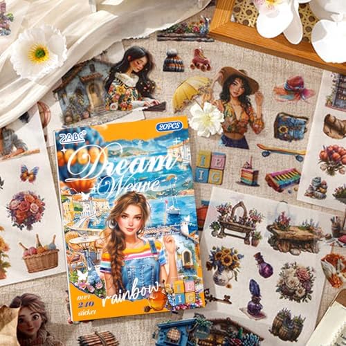 Colorful Dreamweave Warm Brown Chat Sticker Scrapbooking Supplies for Junk Journal, 20 Sheets PET Stickers - Vintage Journaling Stickers