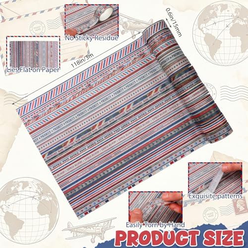 24 Rolls Airmail Postal Washi Tape Vintage Air Mail Gifts Bulk