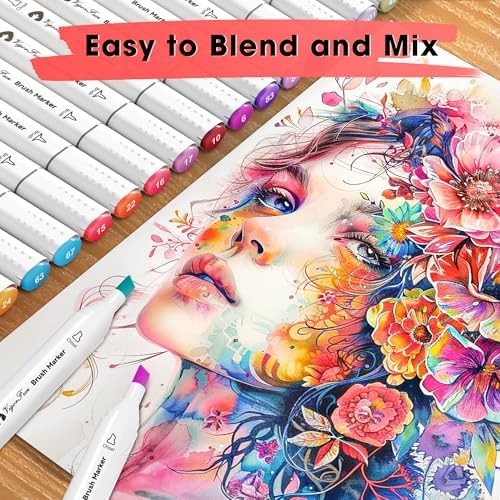 VigorFun Alcohol Markers Brush Tip, 122 Colors Dual Tip Brush & Chisel