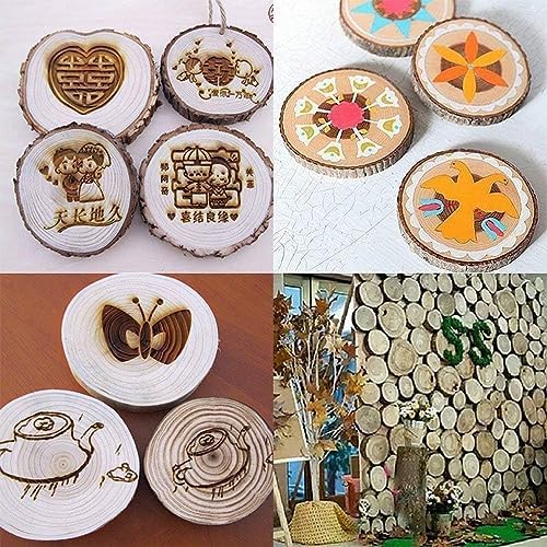 Unfinished Natural with Tree Bark Wood Slices 10 Pcs 4.2-4.7 inch Disc Coasters Wood Coaster Pieces Craft Wood kit Circles Crafts Christmas Ornaments DIY Crafts with Bark for Crafts Rustic Wedding