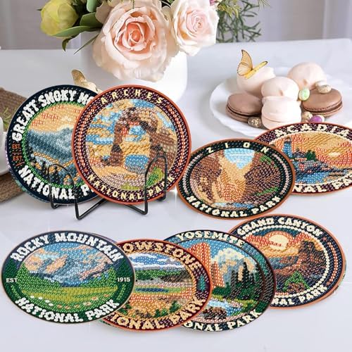 8 Pcs National park Diamond Art Coasters Kits,Diamond Painting Coasters ﻿ ﻿