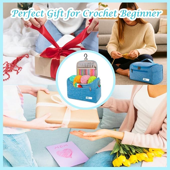 Yarniss Crochet Kits for Beginners,Learn to Crochet Set with Bag,Turquosie | 840 Yards Yarn for Crocheting with 14 Size Hooks 2.0-10.0mm,Learn to Crochet with Step by Step Video Tutorial