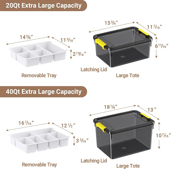 20&40Qt Stackable Storage Bins with Lids Trays Craft Box Organizers,2Pack