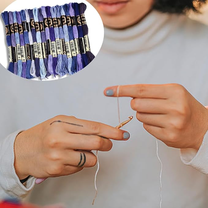 18 Skeins 6 Strands Blue Cross Stitch Thread Variegated Gradient Embroidery Floss Needlepoint Friendship Bracelet String Yarn Threads Bulk for Hand Sewing Bracelets Needlecraft Stitching DIY