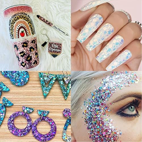 Holographic Chunky and Fine Glitter Mix, 20 Colors for Resin, Iridescent Nail, Cosmetic Eye Hair Face Body, Flakes Sequins for Epoxy Resin Tumbler DIY Arts Crafts