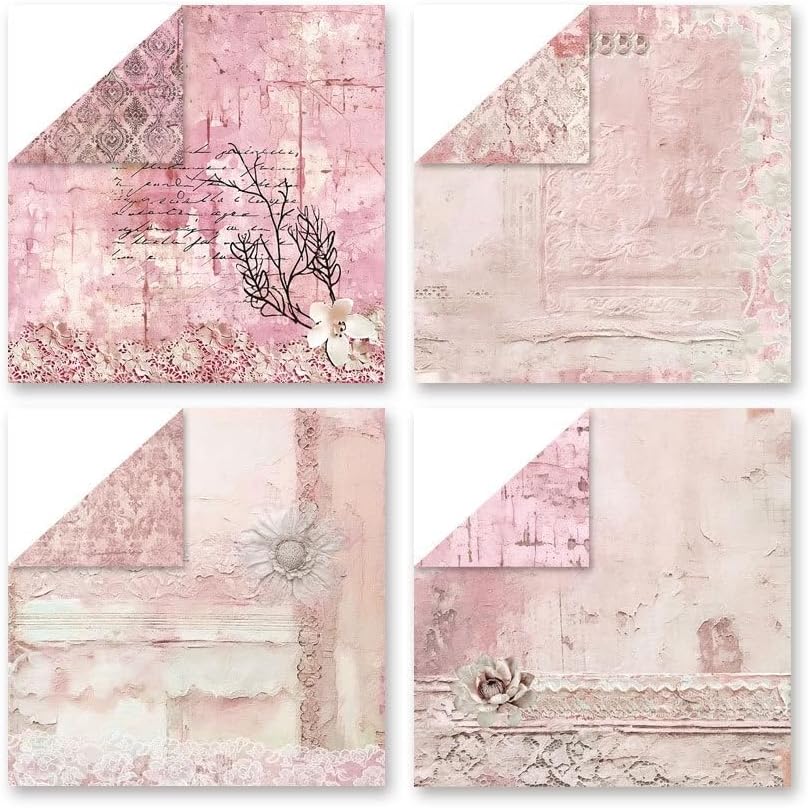 Pink Lace Scrapbook Paper Vintage Flower Pattern Papers Pad 12×12,24 Sheets Double-Sided Bobo Floral Scrapbooking CardStock Paper Pad for Holiday Cardmaking DIY Origami Papers.