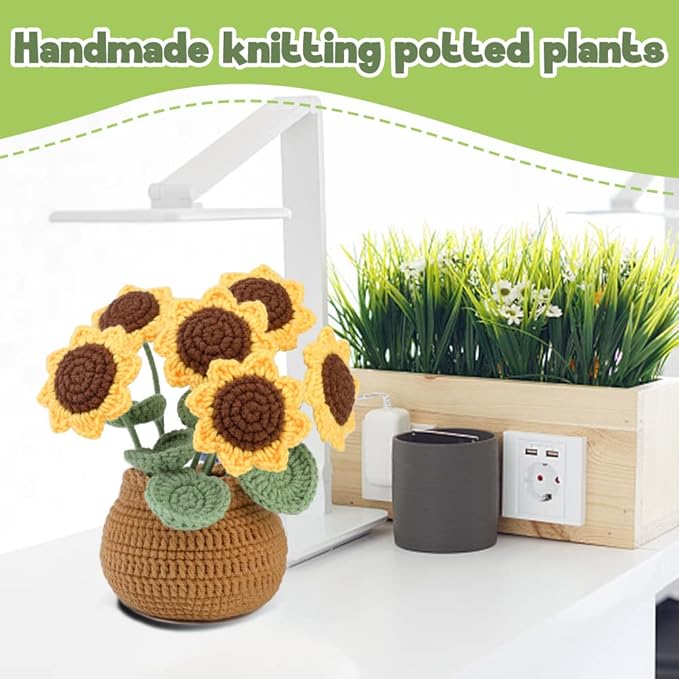 kgxulr Crochet Kit, Sunflower Crochet Kit for Beginners, Knitting Kit | Beginner Crochet Kit, Crochet Flower Kit, Sunflower Crochet Kit, Beginner Crochet Kit for Adults