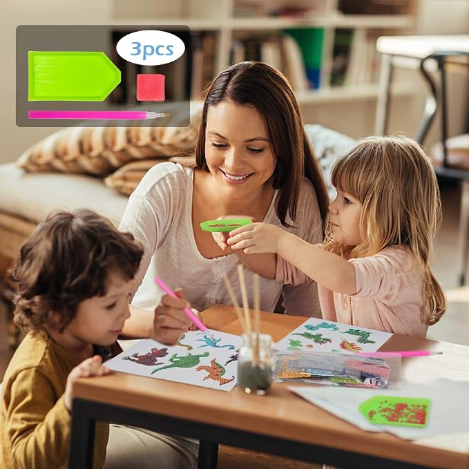 Labeol Diamond Art Kits for Kids Boys and Girls Ages 6-8-10-12 Easy to DIY Creative Diamond Art Sticker Craft by Numbers Kits for Kids and Adult Beginners (Dinosaur)