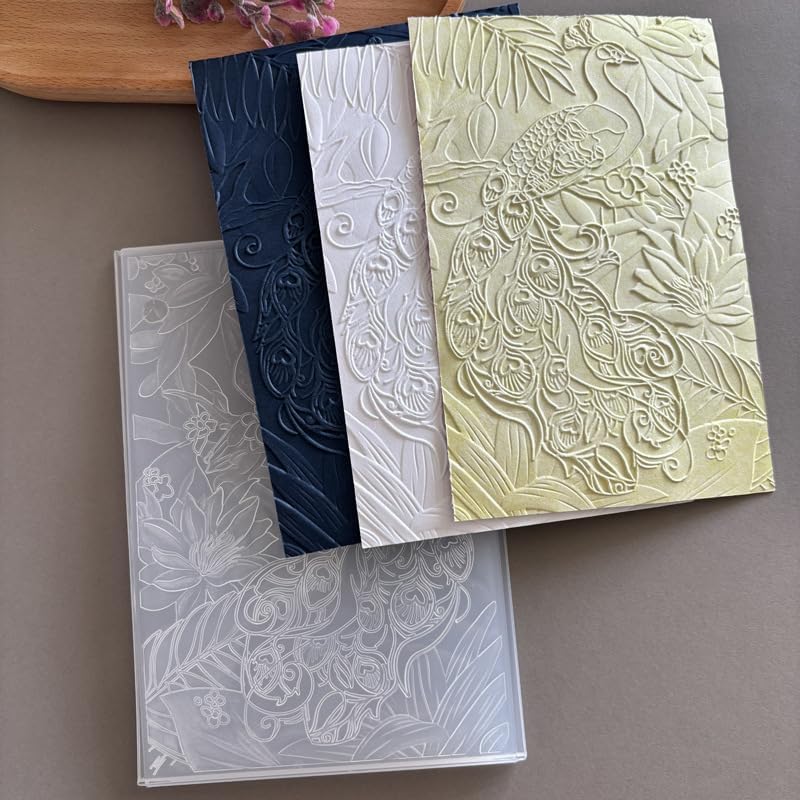 Peacock Floral 3D Embossing Folder, Tropical Leaf Flower Plastic Textured Stencil for DIY Scrapbooking Card Making Paper Crafts