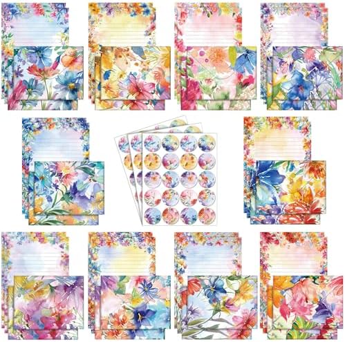 TaoBary 160 Pcs Bright Floral Stationery Paper and Envelopes Set