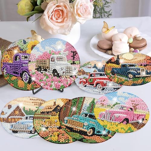 8 Pcs Diamond Art Coasters Kit for Adult with Holder, Diamond Coaster 4x4in