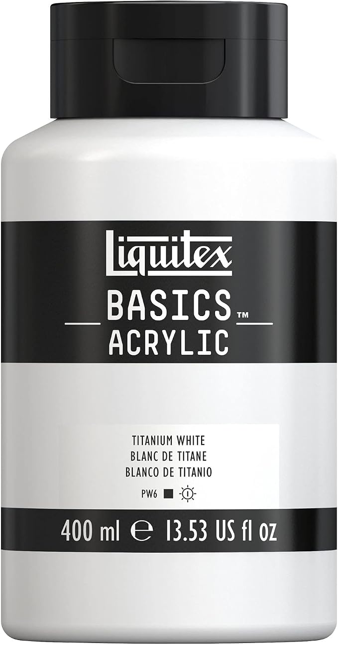 Liquitex BASICS Acrylic Paint, 13.5-oz Bottle, Titanium White | Medium Viscosity, Satin Finish, Lightfast, Fine Art Pigments, Range of Opacities, Easy Blending
