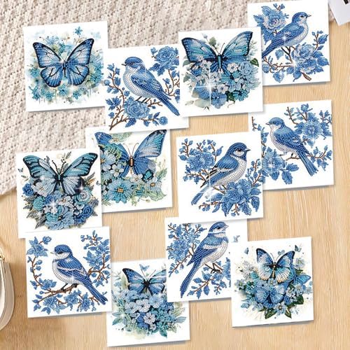 C'eitura 12Pcs Butterfly & Bluebird Diamond Art Painting Greeting Card Kit with Envelopes, DIY Nature Theme Christmas Birthday Thanksgiving Card Making Set, Garden Inspired Handmade Card Craft
