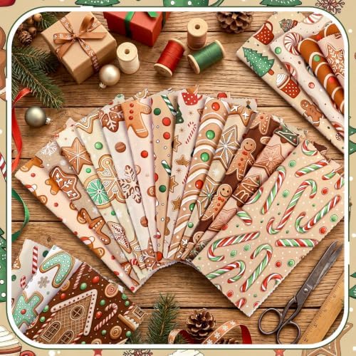 HunnmingRe 20 Pcs 10''x10'' Gingerbread Christmas Quilting Fabric Squares