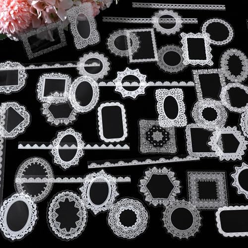 240PCS Lace Scrapbooking Stickers - Vintage Waterproof Scrapbook Supplies for Wedding, Transparent Stickers for Frame Journaling Album Embellishments, DIY Craft & Card Making Supplies
