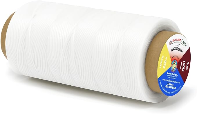 Mandala Crafts 150D 0.8mm White Flat Waxed Thread for Leather Sewing