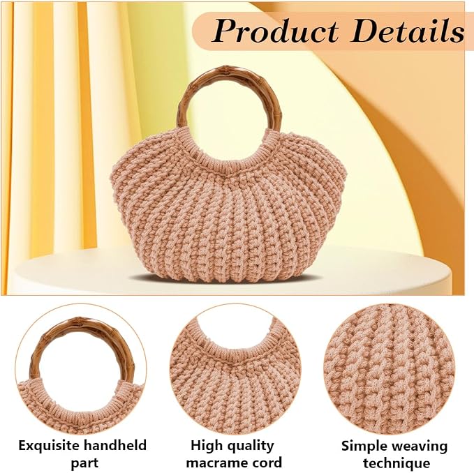 ACRNIGHEET Crochet Bag Kit for Adults Khaki Handbag Kit for Beginners Tote Bag Set with Step-by-Step Instructions and Video Guidance