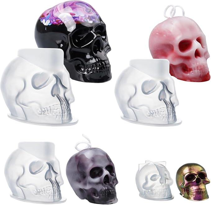LET'S RESIN 3D Skull Resin Molds, 4 Size Silicone Mold Set for Epoxy Resin | for Candle Wax, Soap, Clay and Keychain Casting, DIY Craft Mold for Gothic Decor, Halloween Decorations and Gifts