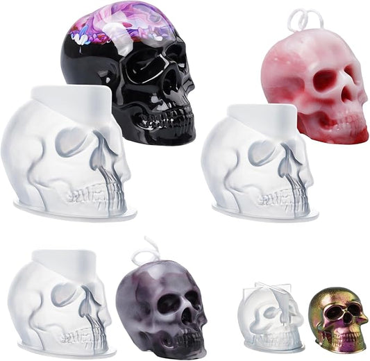LET'S RESIN 3D Skull Resin Molds, 4 Size Silicone Mold Set for Epoxy Resin | for Candle Wax, Soap, Clay and Keychain Casting, DIY Craft Mold for Gothic Decor, Halloween Decorations and Gifts