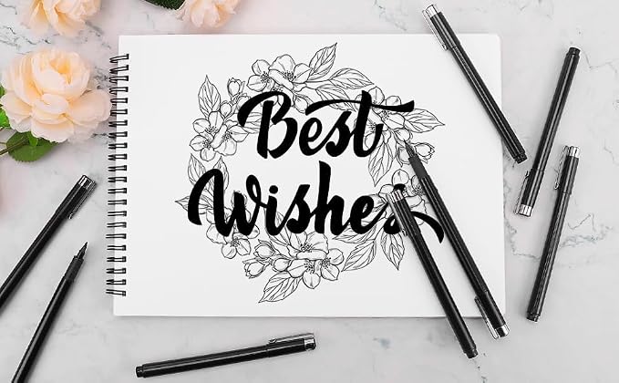Muchcute Micro Fineliner Drawing Art Pens: 8 Black Artist Supplies Adults | Waterproof Archival Ink Set Fine Line Markers Liner,Sketch Outline Anime Gifts Manga Sketching Watercolor Zentangle Kit Stuff