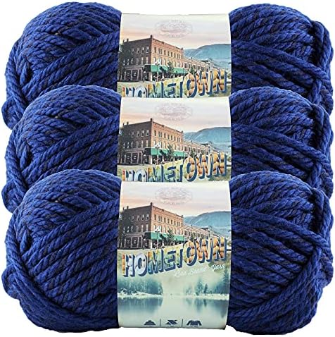 Lion Brand Yarn Hometown Yarn, Super-Bulky Yarn for Knitting, Crocheting, and Crafting, 3 Pack, Fort Worth Blue