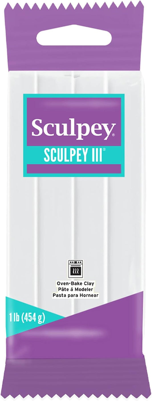 Sculpey III Oven Bake Clay - White Polymer Clay for Modeling - 1 lb Bar | Non-toxic sculpting clay remains soft until oven baked, perfect for DIY jewelry, figurines, and mixed media art projects
