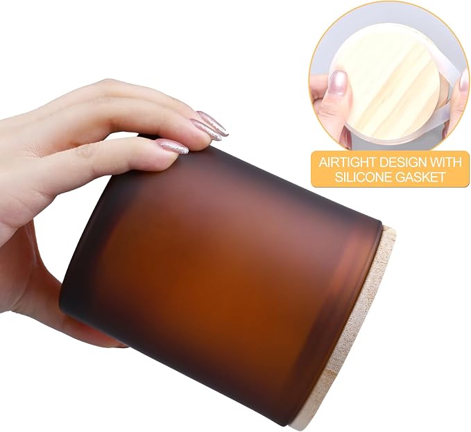 SHOWIN 14 OZ Thick Candle Jars for Making Candles 12 Pcs, 3 Wick Empty Jars with Wood Lids for Candle Making, Sample Container,Frosted Brown