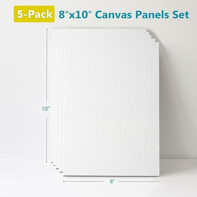 KEFF Canvas for Painting - 5-Pack 8x10 Canvas Value Pack - 100% Cotton Triple Primed Small Canvases for Painting. Mini Canvases Bulk Set for Acrylic, Oil, Watercolor&Tempera - Art Supplies for Adults