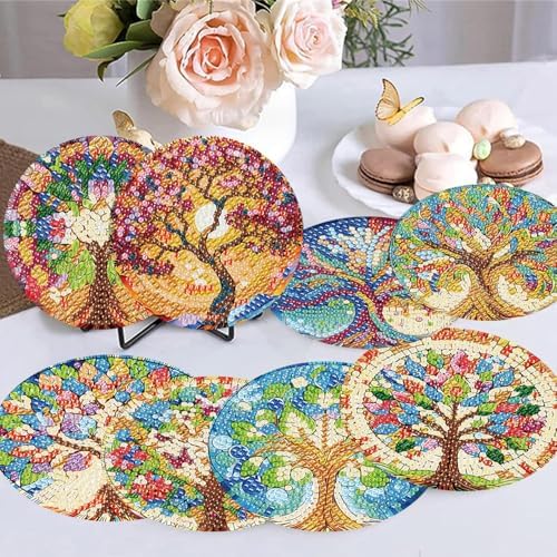 8 Pack Diamond Art Coasters,Tree of Life Diamond Painting Coasters Kits