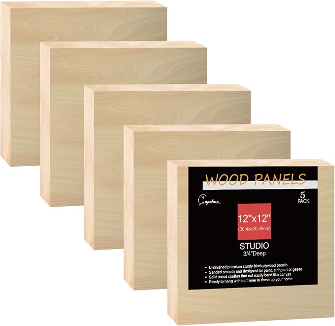Cupohus 12'' x 12'' 5 Packs Unfinished Wood Canvas Panels for Painting