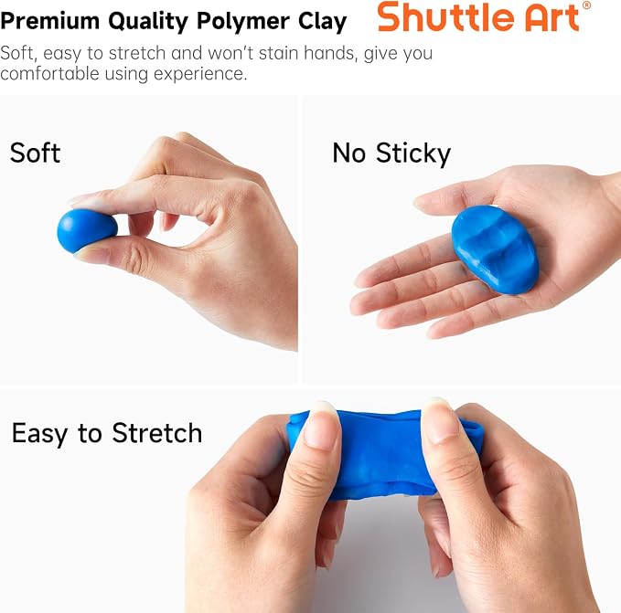 Shuttle Art Polymer Clay Kit, 57 Colors Oven Bake Clay for Kids with 19 Carving Tools and 10 Accessories, Non-Sticky, Non-Toxic, Ideal Gift for Kids