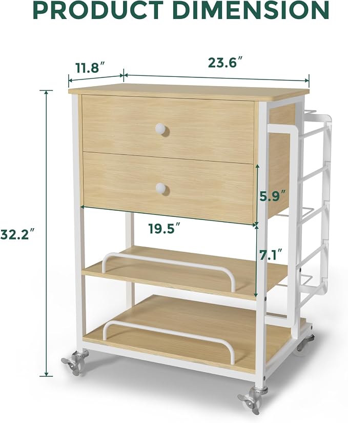 Wrapping Paper Storage & Organizer, Craft Cart with Ribbon & Gift Bag Storage, Wrapping Paper Organizer Holder(2 Wooden Drawers-Oak)
