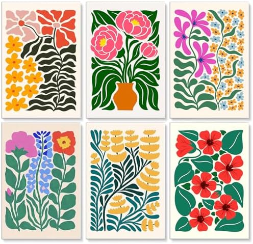6 Pack Paint by Numbers Kit for Adults, Flowers Number Painting, 8x12 Inch | DIY Adult Paint by Number Kits on Canvas for Beginners, without Frame, Botanical Home Wall Decor, Stress Relief Craft Gift
