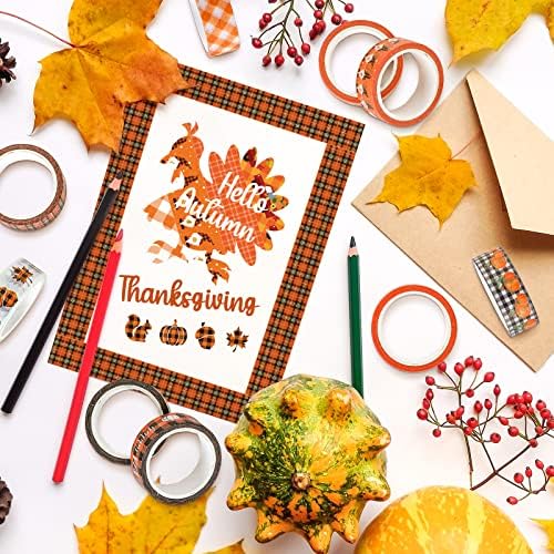 Whaline 12 Rolls Fall Plaid Washi Tapes Colorful Buffalo Plaid Autumn Pumpkin Truck Maple Leaves Gnome Pattern Masking Tape Decorative Tape for Fall Scrapbook Journal DIY Craft Gift Wrapping, 0.6Inch