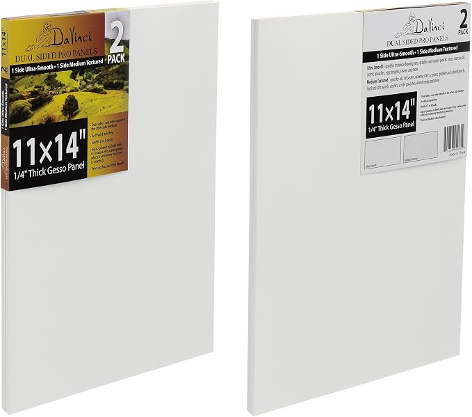 Jerry's Artarama Da Vinci Dual Sided Pro Panel Board - 2-Pack, 11x14 6mm Deep Panels for Painting - Archival, Acid-Free Art Supplies - Ultra-Smooth & Medium Textured Paint Surfaces