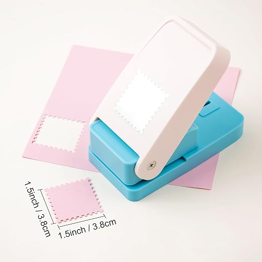 2 Pcs Square Stamp Punch, 1.5 Inch & 1 Inch Stamp Puncher, Stamps Shaped Paper Punch, Lever Postcard Paper Punches for Crafting, Journal Postage Stamps Cutter Hole Punches for Scrapbooking Journaling