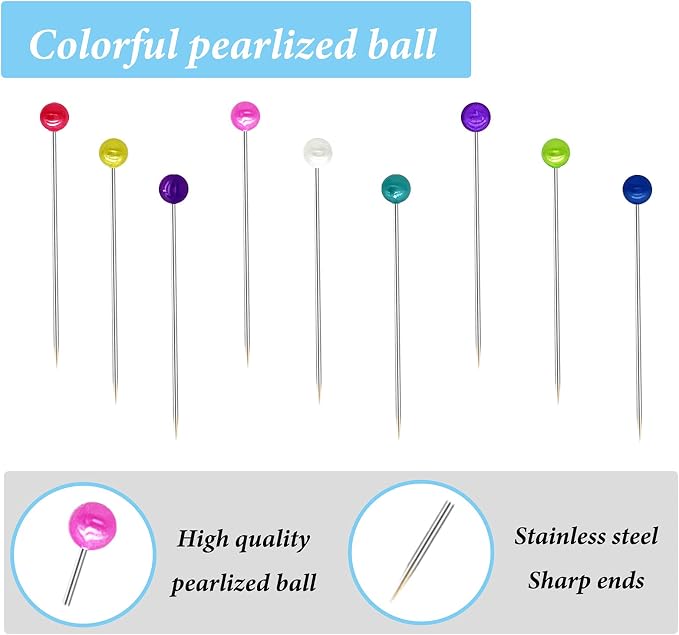 1000pcs Sewing Pins Straight Pin for Fabric, Pearlized Ball Head Quilting Pins Long 1.5inch, Multicolor Corsage Stick Pins for Dressmaker, Jewelry DIY Decoration, Craft and Sewing Project