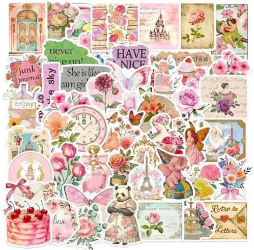 DothRayan 100Pcs Preppy Stickers, Vinyl Aesthetic Waterproof Stickers Adorable Decor Supplies Pink Party Suitable for Water Bottle Laptop Skateboard